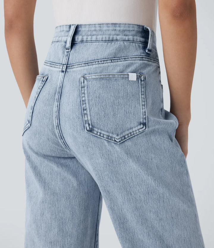 Halara Flex High Waisted Zipper Pockets Straight Leg Casual Jeans