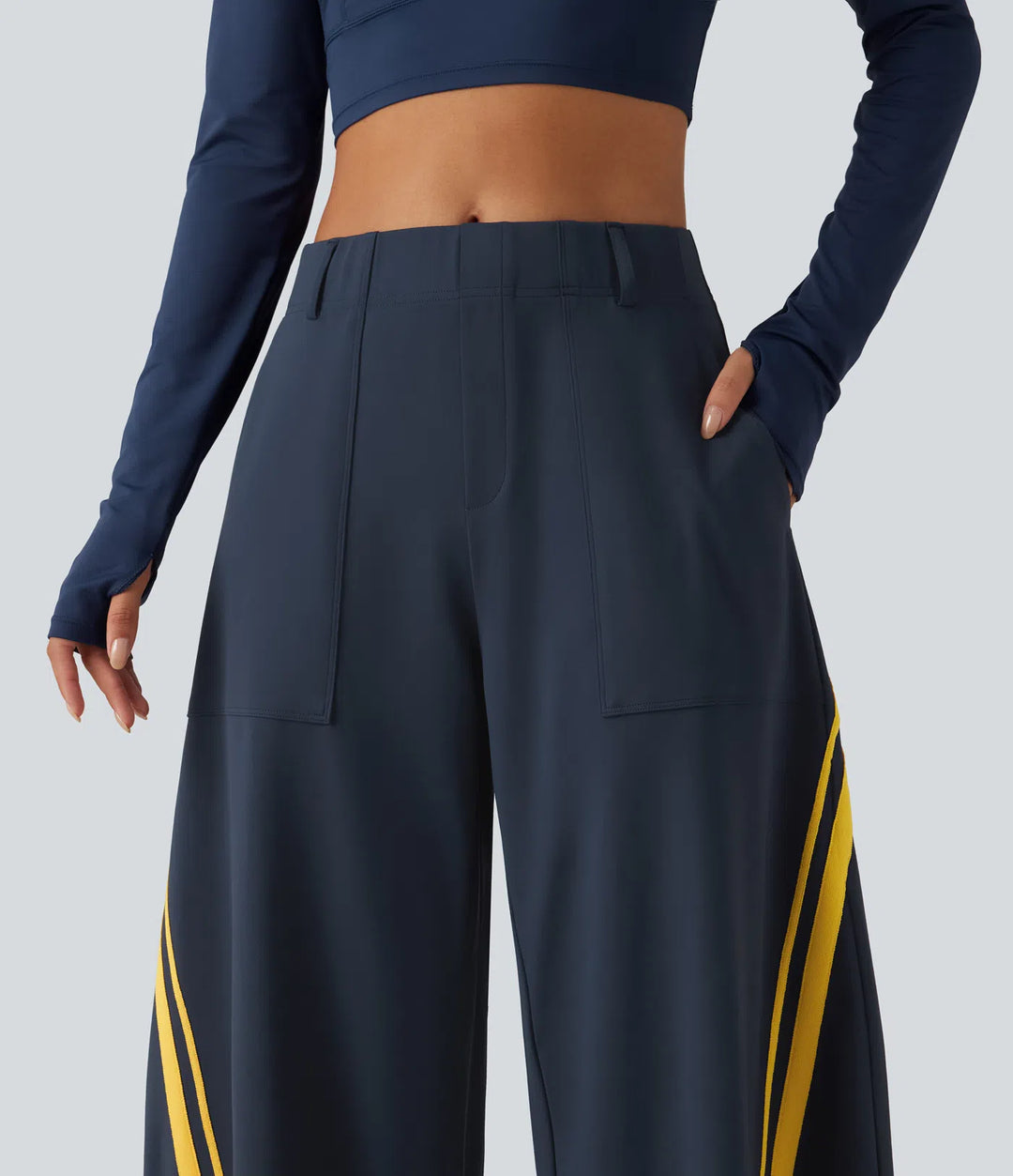 High Waisted Color Block Side Stripe Barrel Dance Pants with Pockets