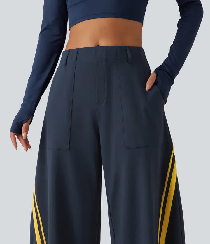 High Waisted Color Block Side Stripe Barrel Dance Pants with Pockets