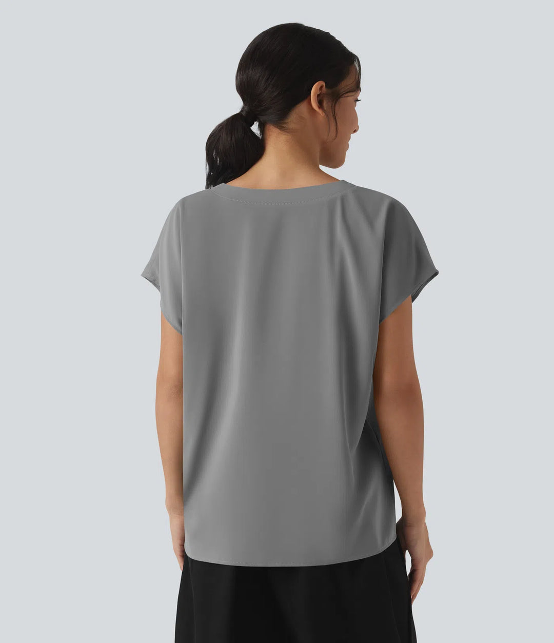 Wrinkle Recovery V-neck Short Sleeve Oversized Work Blouse