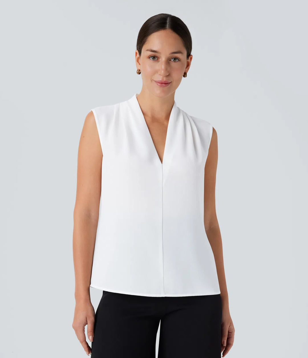 V Neck Sleeveless Work Blouse