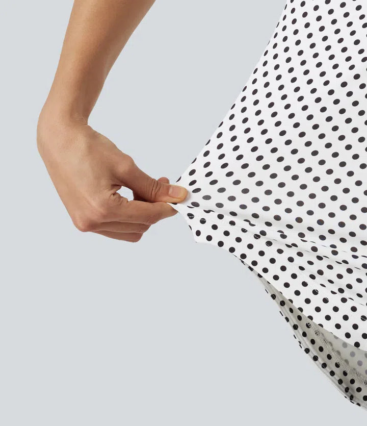 One Shoulder Short Sleeve Curved Hem High Low Built-in Bra Polka Dot Casual Top