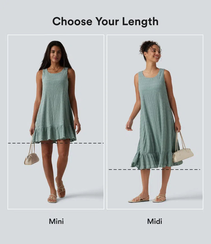Round Neck Built-in Bra Sleeveless Ruffle Hem Midi Casual Dress