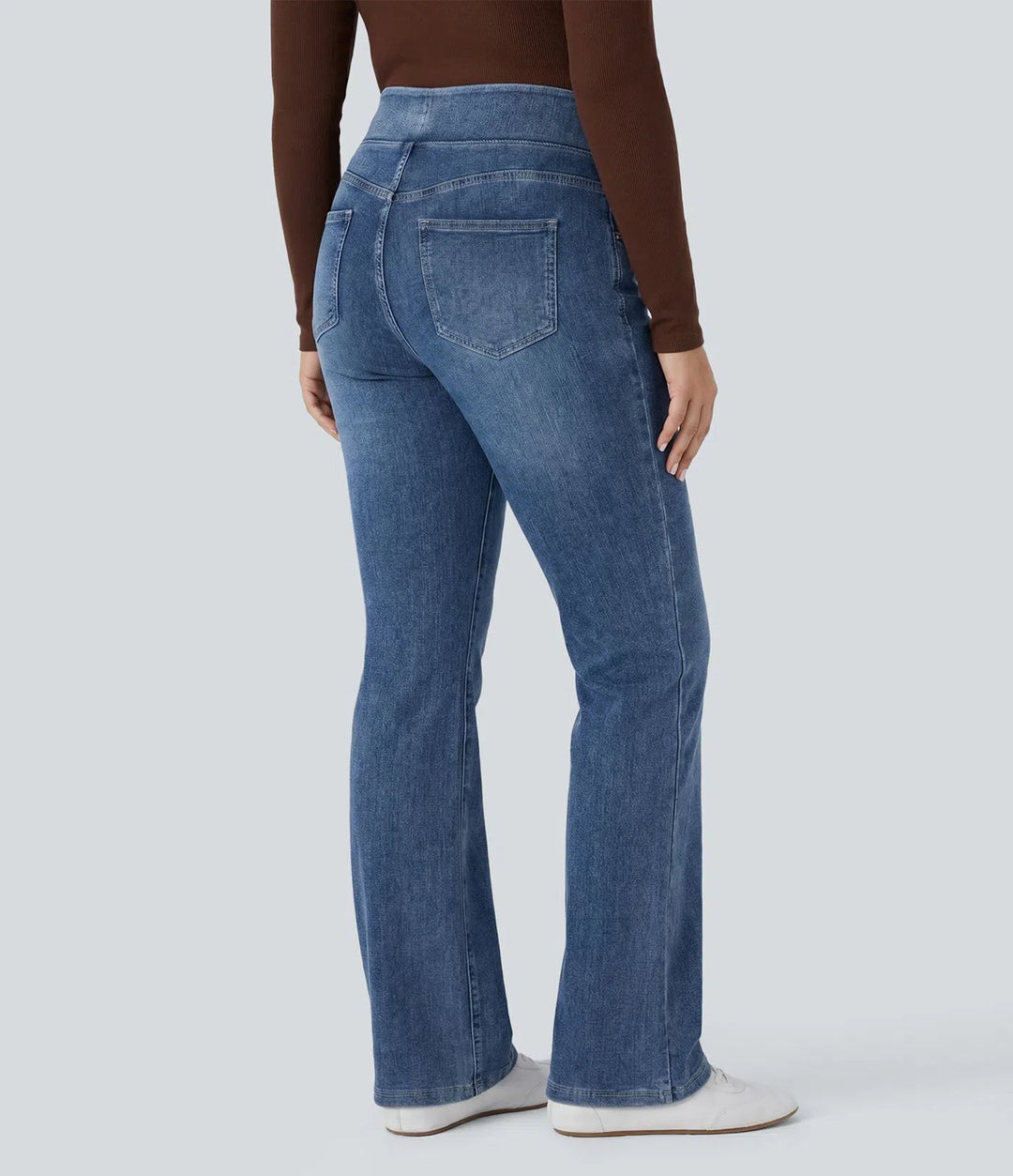 Halara Flex High Waisted Pockets Washed Casual Bootcut Plus Size Jeans