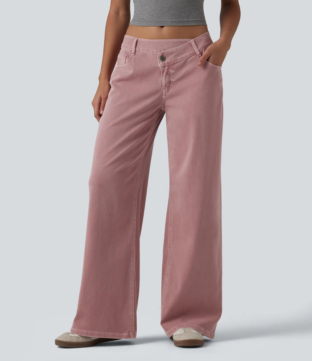 Halara Flex Asymmetric Low Rise Wide Leg Colorful Casual Jeans with Pockets