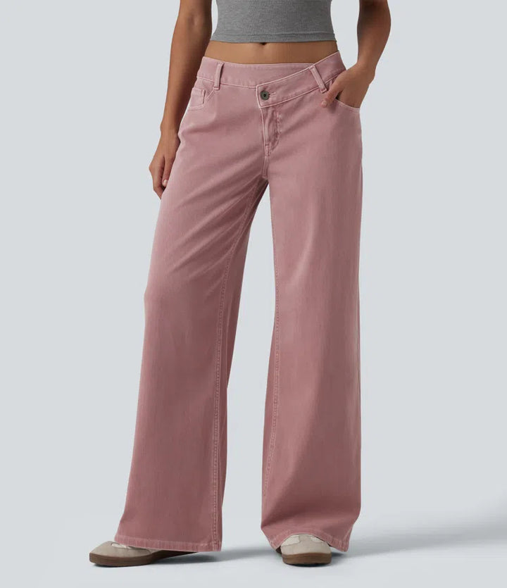 Halara Flex Asymmetric Low Rise Wide Leg Colorful Casual Jeans with Pockets