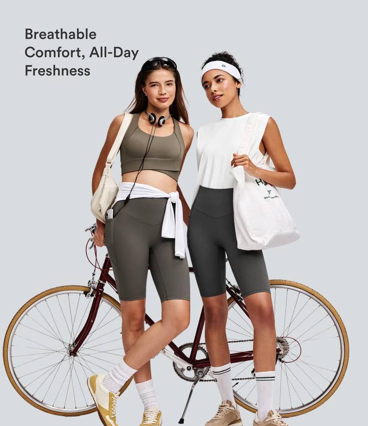 Halara UltraSculpt High Waisted Tummy Control Pocket Shaping Training Biker Shorts 9&