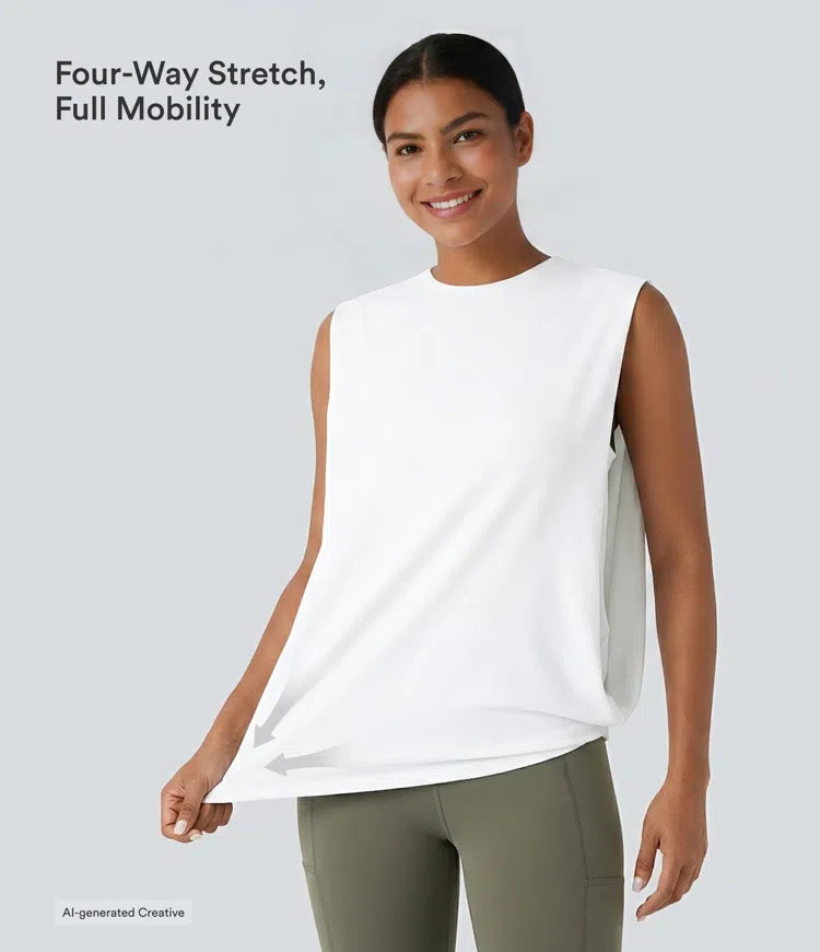 Round Neck Ruched Cool Touch Yoga Tank Top-UPF50+