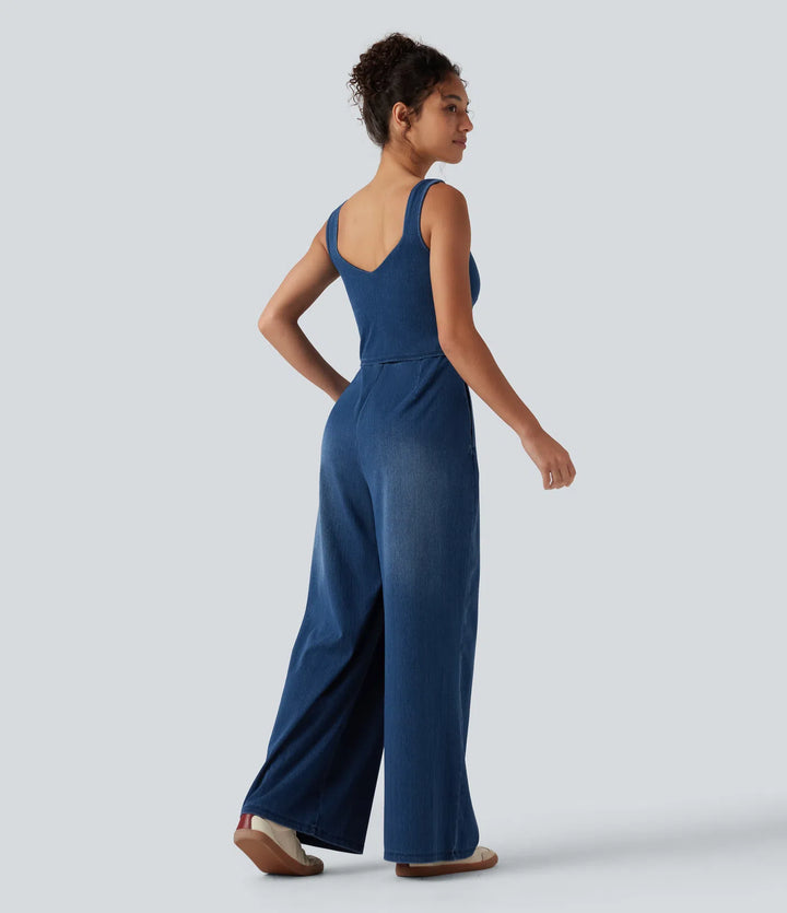 Halara Flex Built-in Bra Denim Casual Jumpsuit with Pockets-Easy Peezy Edition