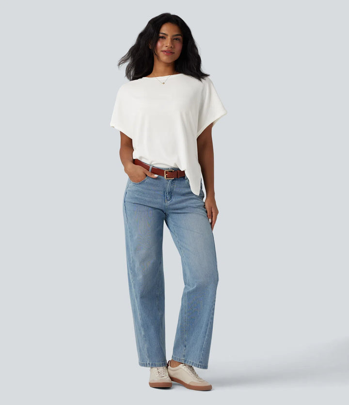 Round Neck Batwing Sleeve Relaxed Casual T-Shirt