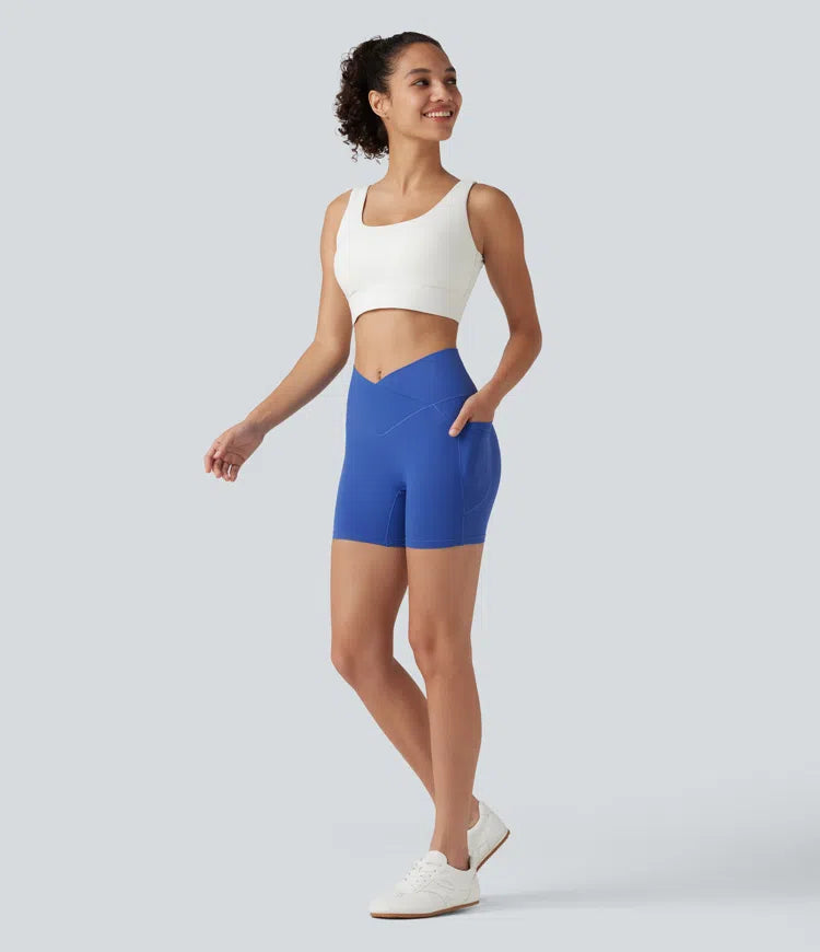 SoftlyZero High Waisted Crossover Yoga Biker Shorts 5&