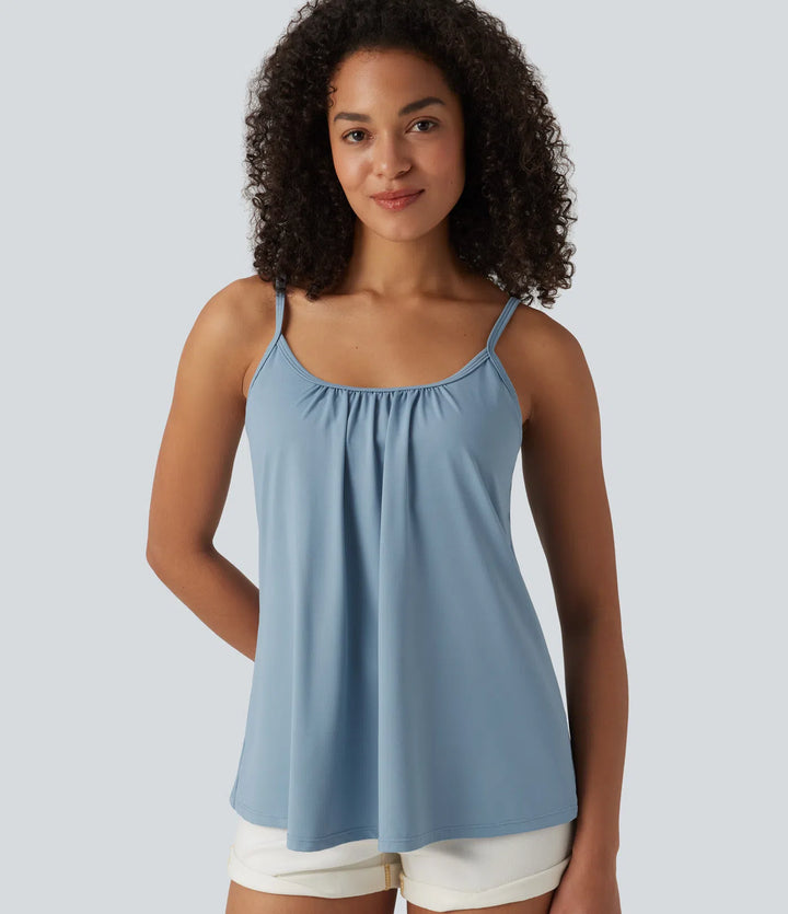 Adjustable Straps Ruched 2-in-1 Built-in Bra Casual Cami Top