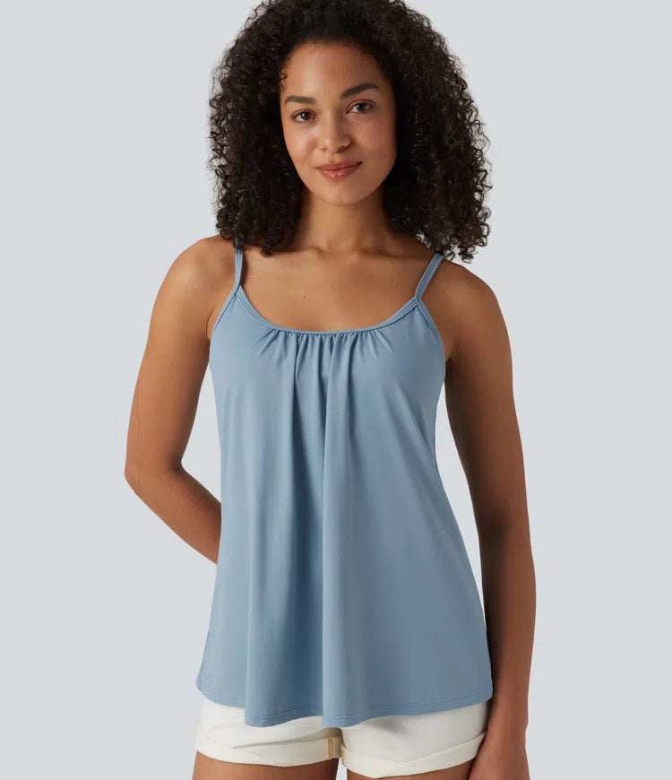 Adjustable Straps Ruched 2-in-1 Built-in Bra Casual Cami Top