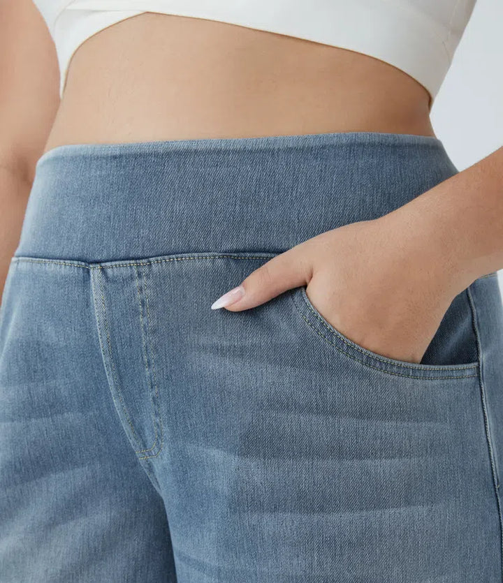 Halara Flex High Waisted Pockets Baggy Wide Leg Washed Casual Plus Size Jeans