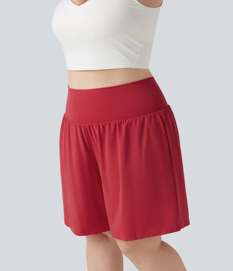 Plus Size SoftlyZero Airy Super High Waisted 2-in-1 InstantCool Yoga Shorts 9&