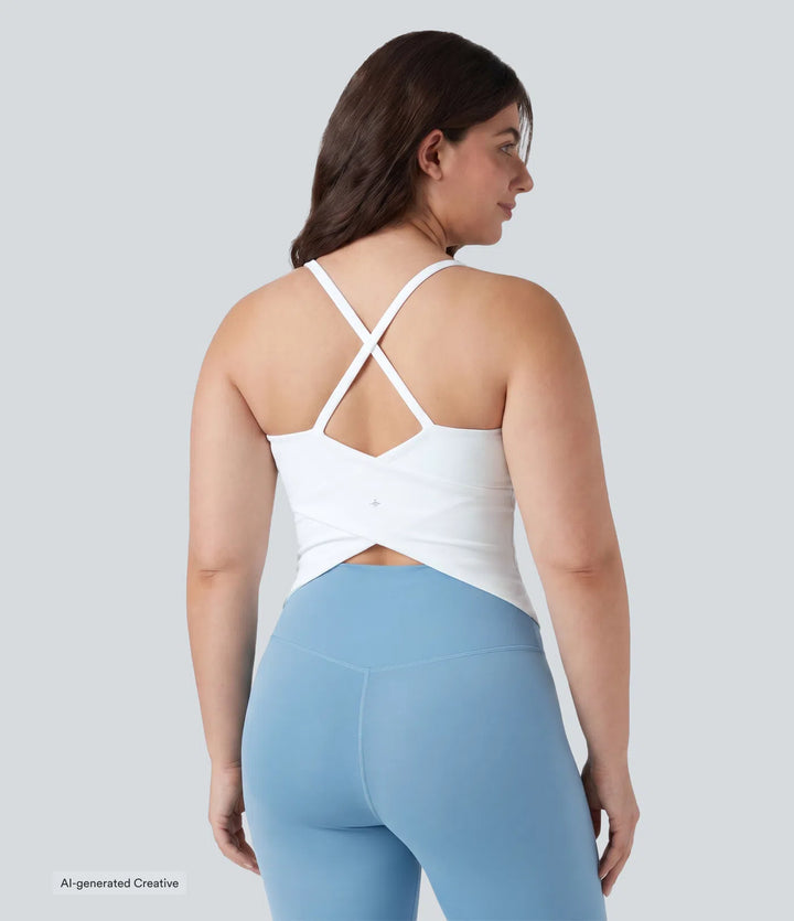 Plus Size Scoop Neck Crisscross Back Crossover Hem Yoga Cami Top