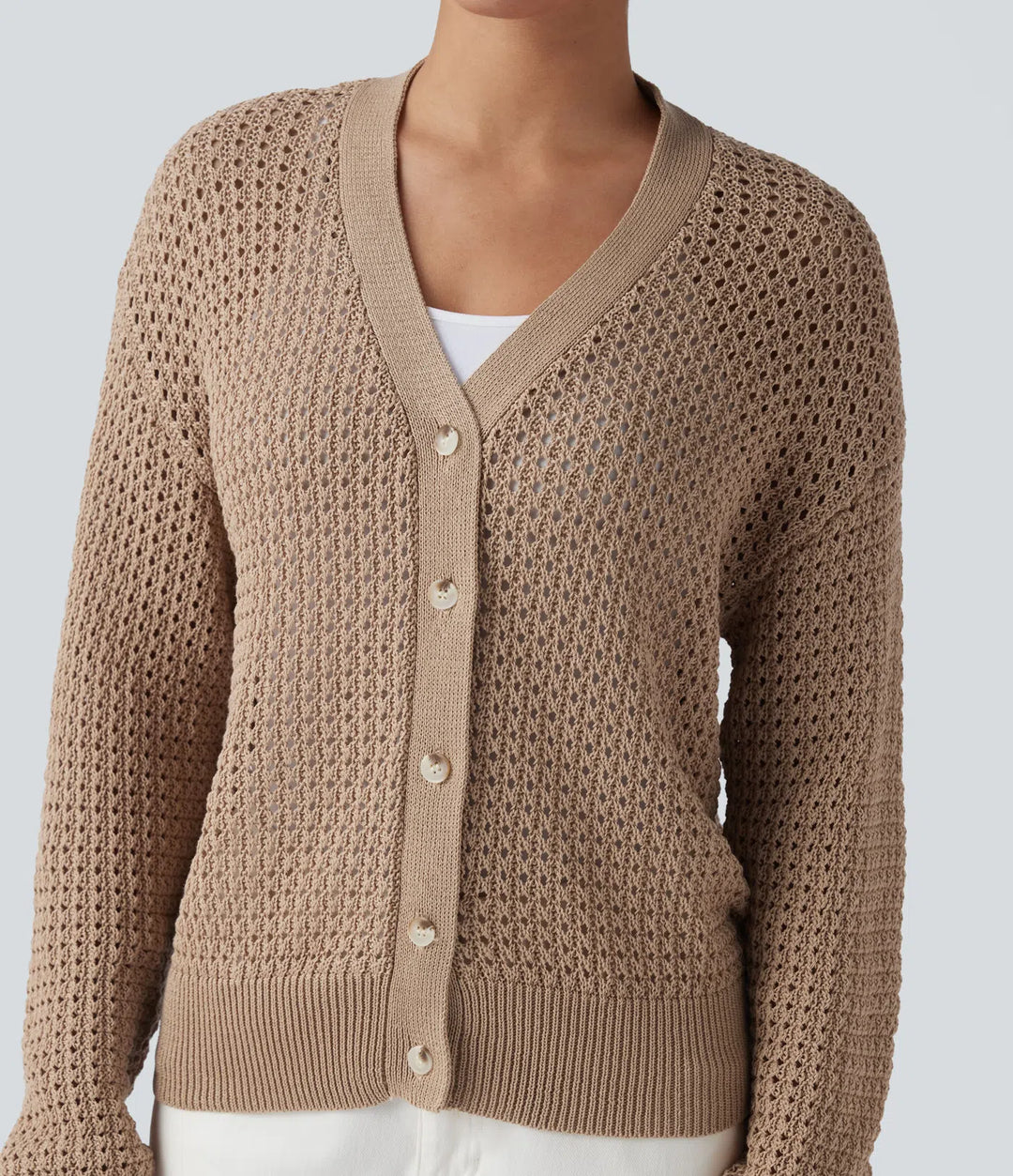 V Neck Long Sleeve Sweater Knit Casual Cardigan