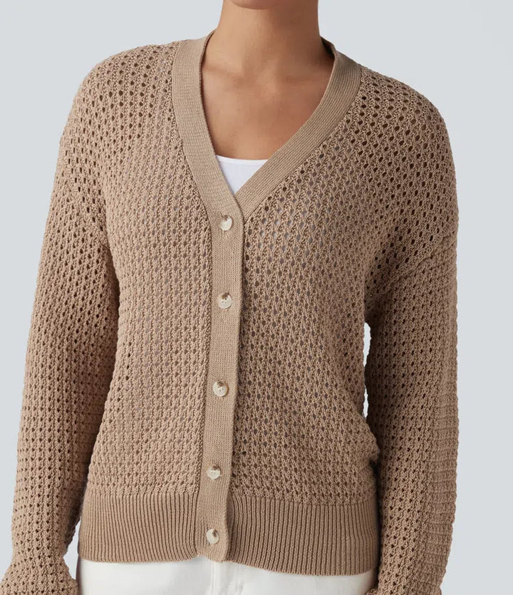 V Neck Long Sleeve Sweater Knit Casual Cardigan