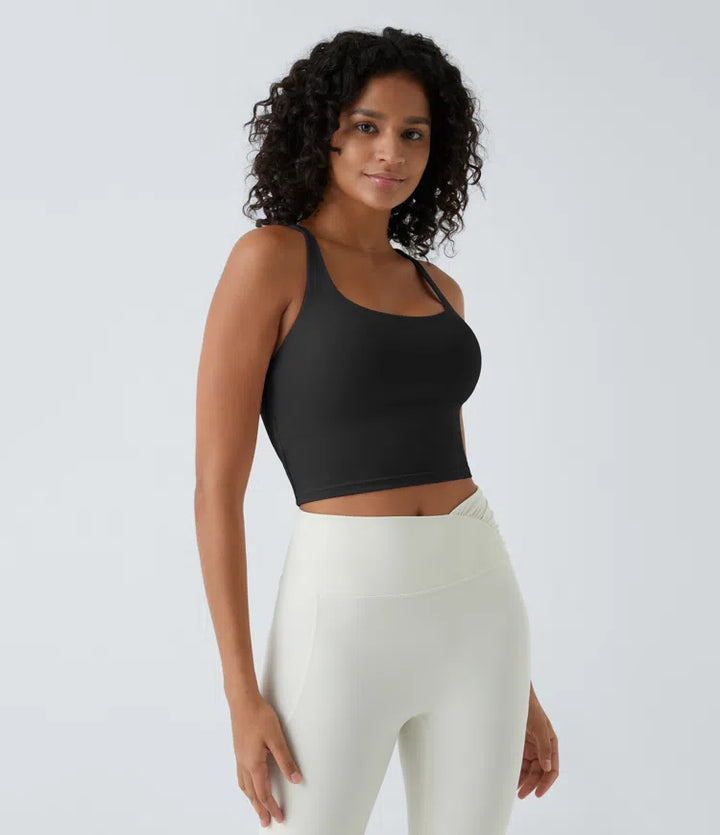 Crisscross Backless Built-in Bra Cropped Running Tank Top A-D Cups