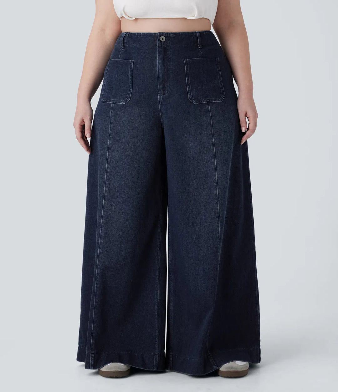 Halara Flex High Waisted Pockets Washed Casual Wide Leg Plus Size Jeans