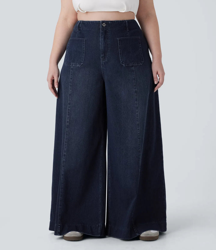 Halara Flex High Waisted Pockets Washed Casual Wide Leg Plus Size Jeans