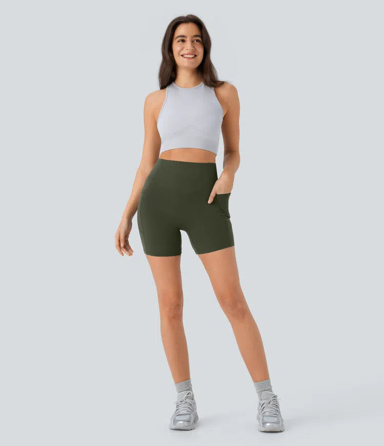 Halara UltraSculpt High Waisted Scrunch Butt Lifting Tummy Control Pocket Shaping Workout Biker Shorts 5&