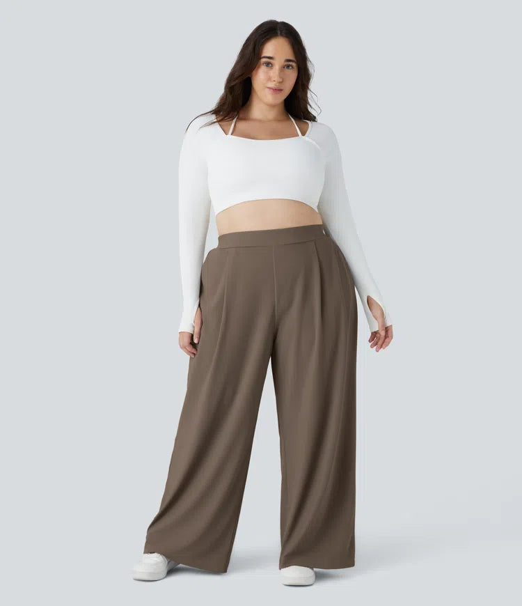 Halara Flex High Waisted Body Sculpt Waist-Slimming Pocket Wide Leg Micro Waffle Plus Size Work Pants