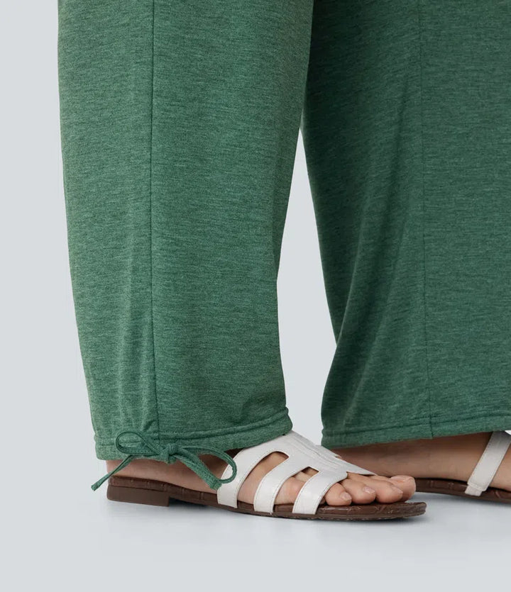 Crossover High Waisted Pocket Drawstring Casual Joggers