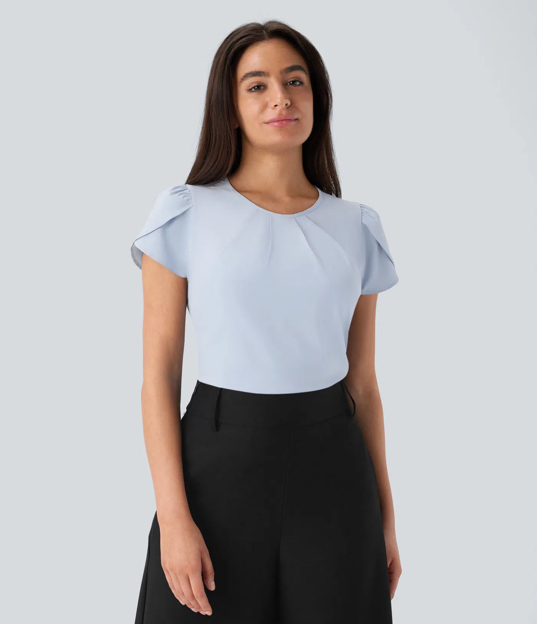 Breezeful Round Neck Short Sleeve Keyhole Back Quick Dry Work Top
