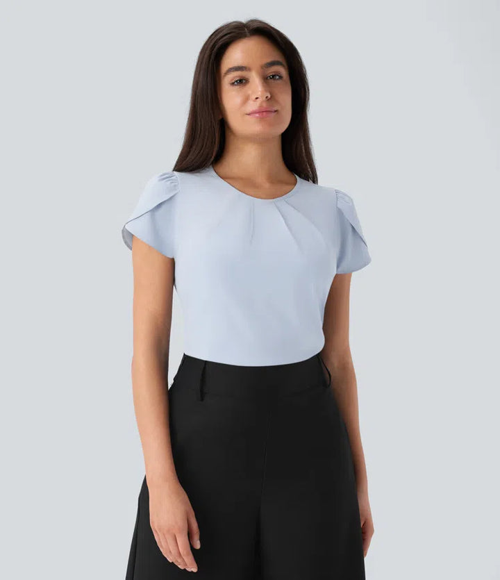 Breezeful Round Neck Short Sleeve Keyhole Back Quick Dry Work Top