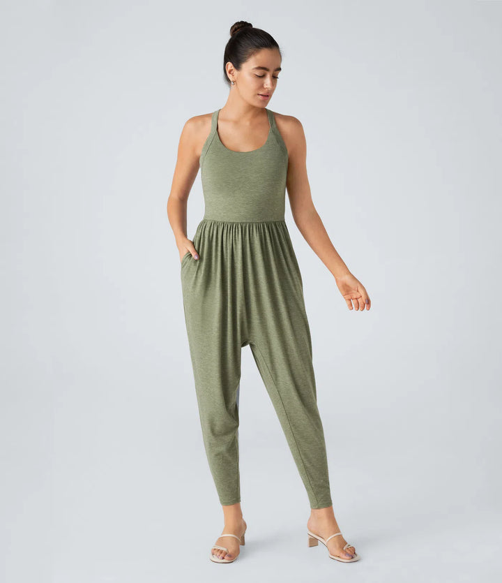 U Neck Pocket Harem Casual Jumpsuit-Easy Peezy Edition