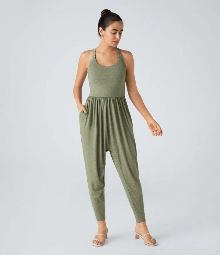 U Neck Pocket Harem Casual Jumpsuit-Easy Peezy Edition