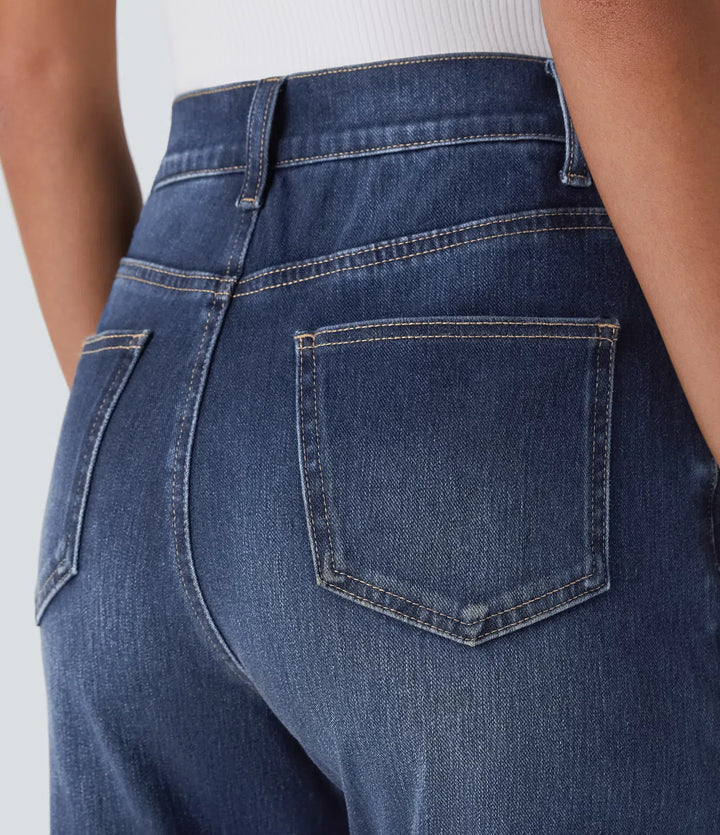 Halara Flex High Waisted Pockets Straight Leg Washed Casual Jeans
