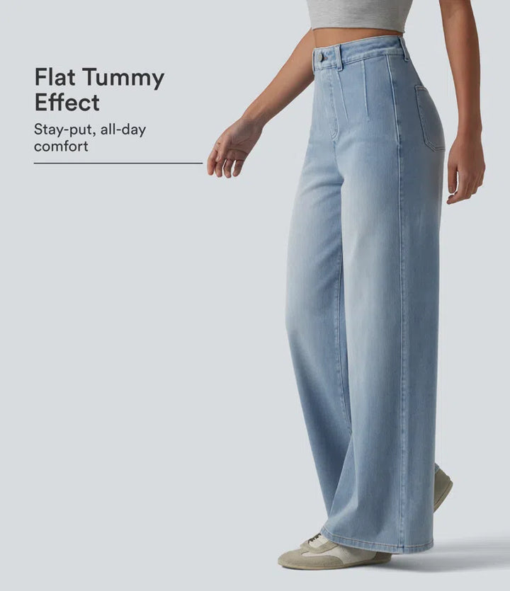 Halara Flex High Waisted Tummy Control Wide Leg Casual Jeans with Pockets