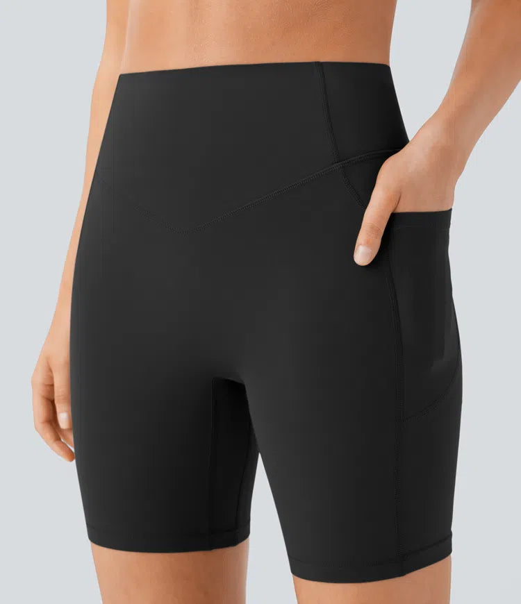 Halara UltraSculpt High Waisted Scrunch Butt Lifting Tummy Control Side Pocket Shaping Workout Biker Shorts 7&