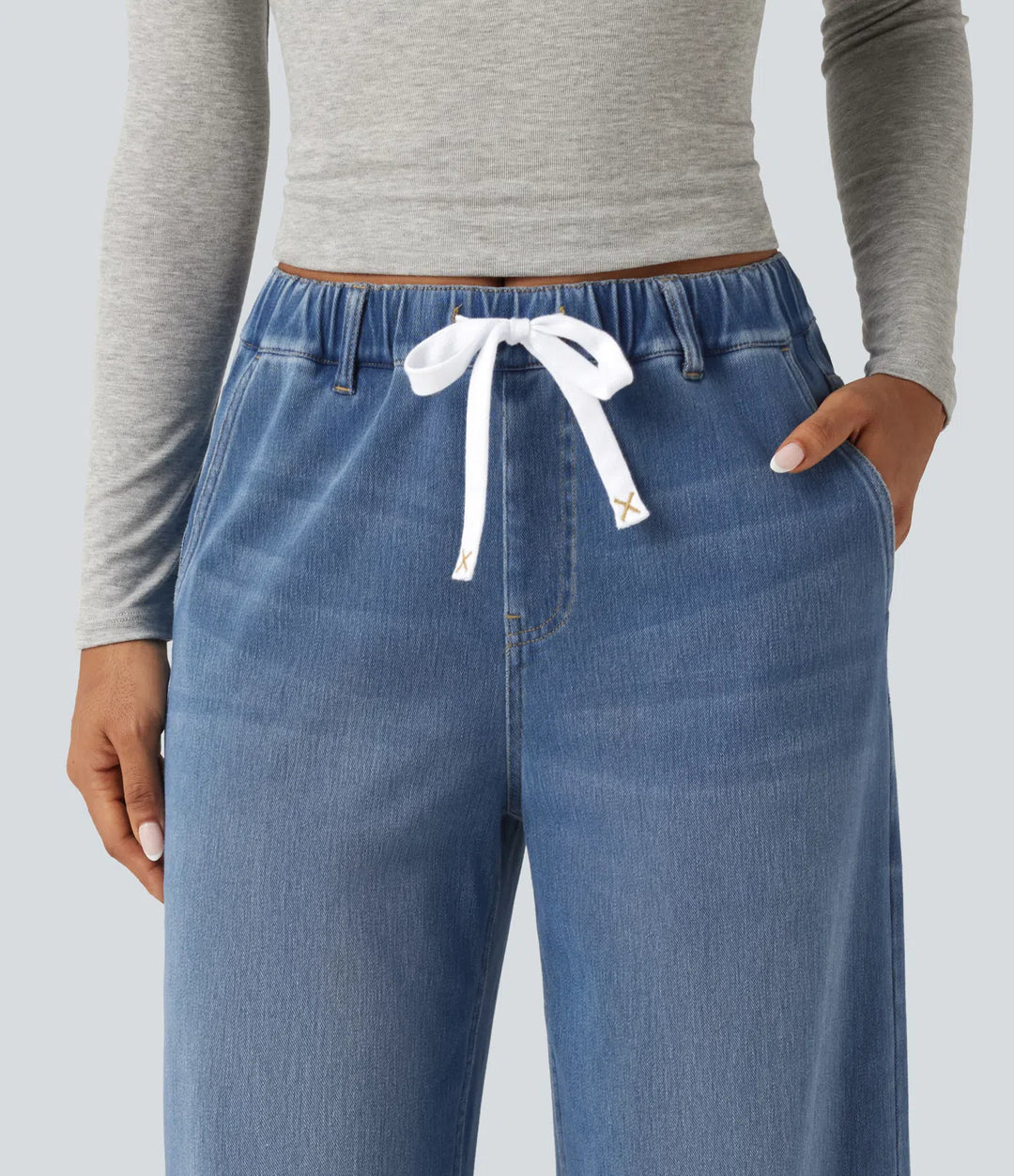 Halara Flex Mid Rise Wide Leg Casual Jeans with Pockets