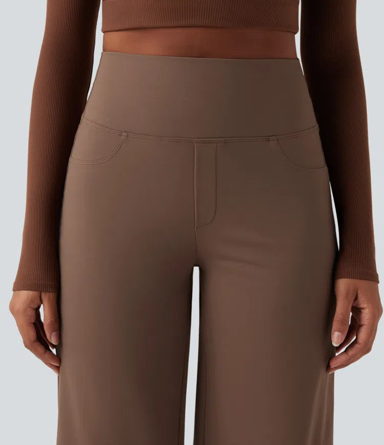 DayStretch High Waisted Tummy Control Wide Leg Baggy Yoga Pants with Pockets