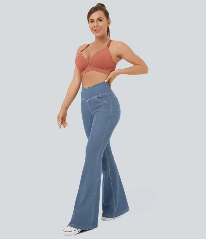 Halara Flex High Waisted Crossover Pocket InstantCool Washed Casual Jeans