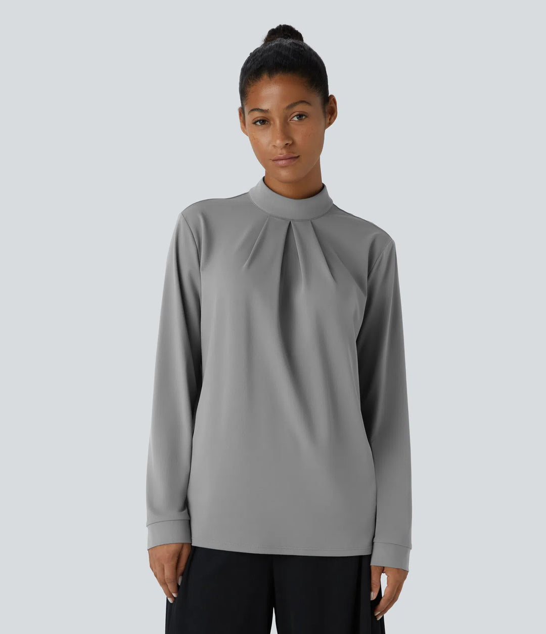 Stand Collar Back Long Sleeve Work Blouse