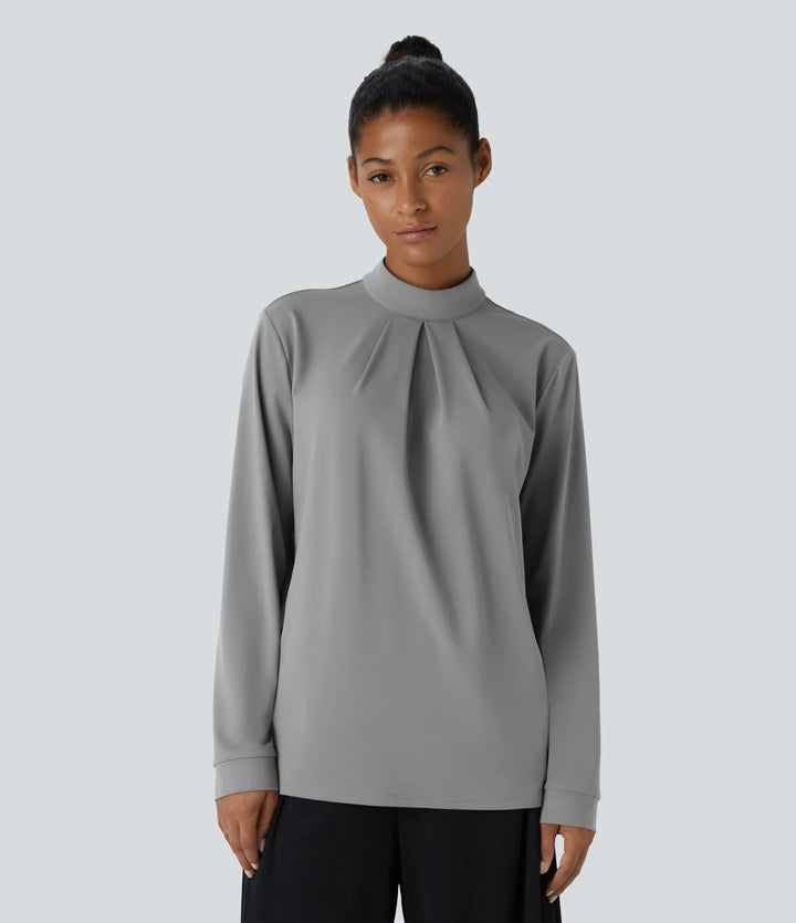 Stand Collar Back Long Sleeve Work Blouse
