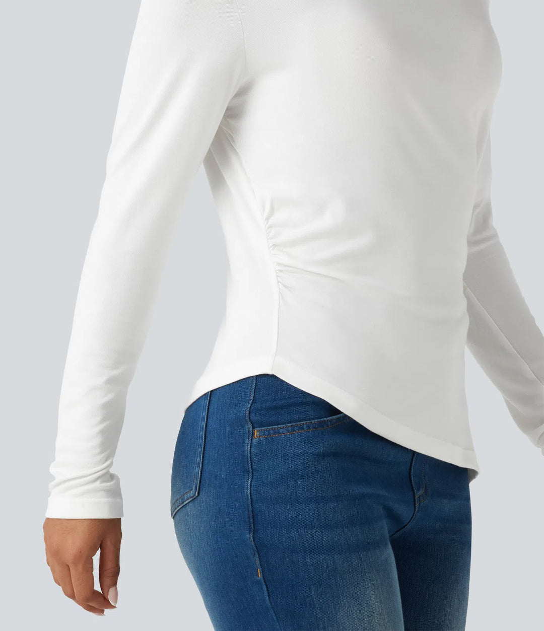 Ribbed One Shoulder Long Sleeve Asymmetric Hem Casual T-Shirt