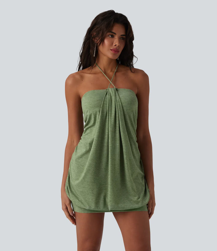 Halter Tie Back Built-in Bra Bodycon Micro Mini Dress