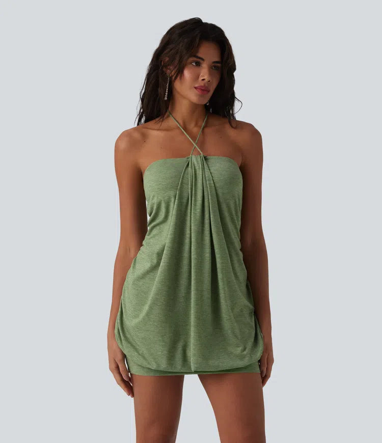 Halter Tie Back Built-in Bra Bodycon Micro Mini Dress