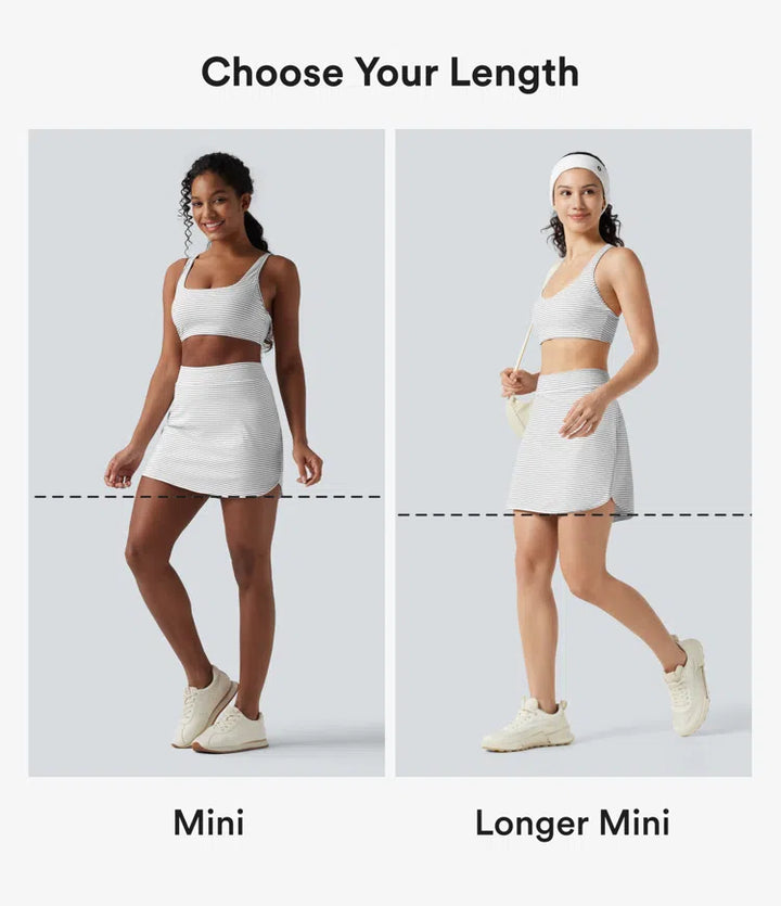 High Waisted Stripes 2-in-1 Bodycon Mini Golf Skirt with Pockets