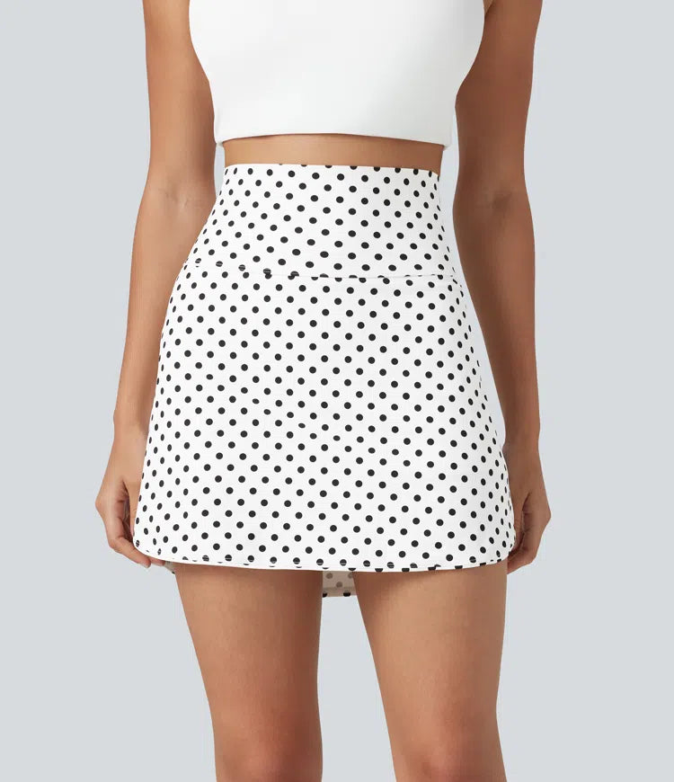 Ultra High-Waist Tummy Control Curved Hem 2-in-1 Polka Dot Golf Mini Skirt with Pockets