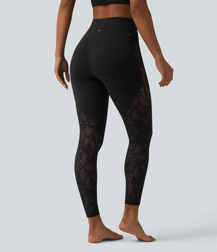Halara UltraSculpt High Waisted Tummy Control Contrast Lace Yoga 7/8 Leggings with Pocket