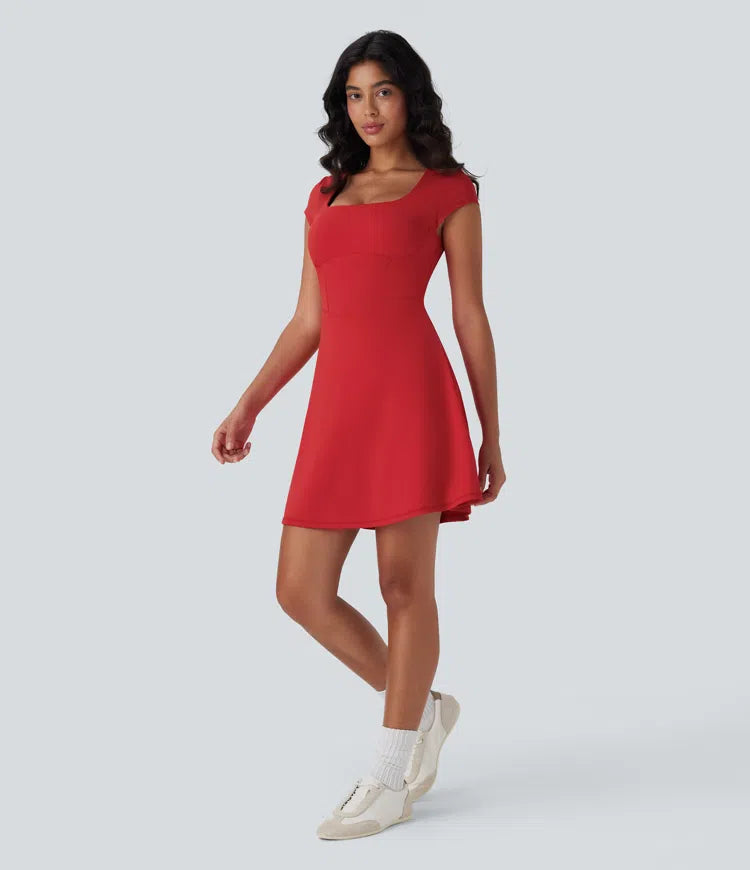 SoftlyZero Plush Square Neck Corset 2-in-1 Mini Casual Dress with Pockets