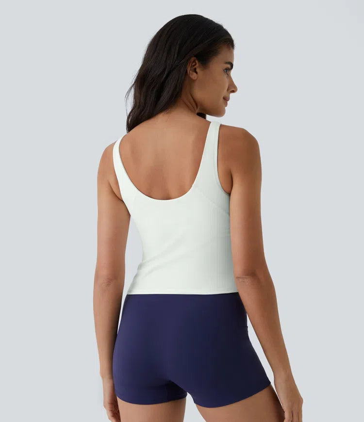 SoftlyZero Plush Padded V Neck Plain Tank Top