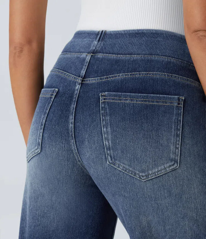 Halara Flex High Waisted Pockets Baggy Wide Leg Washed Casual Jeans
