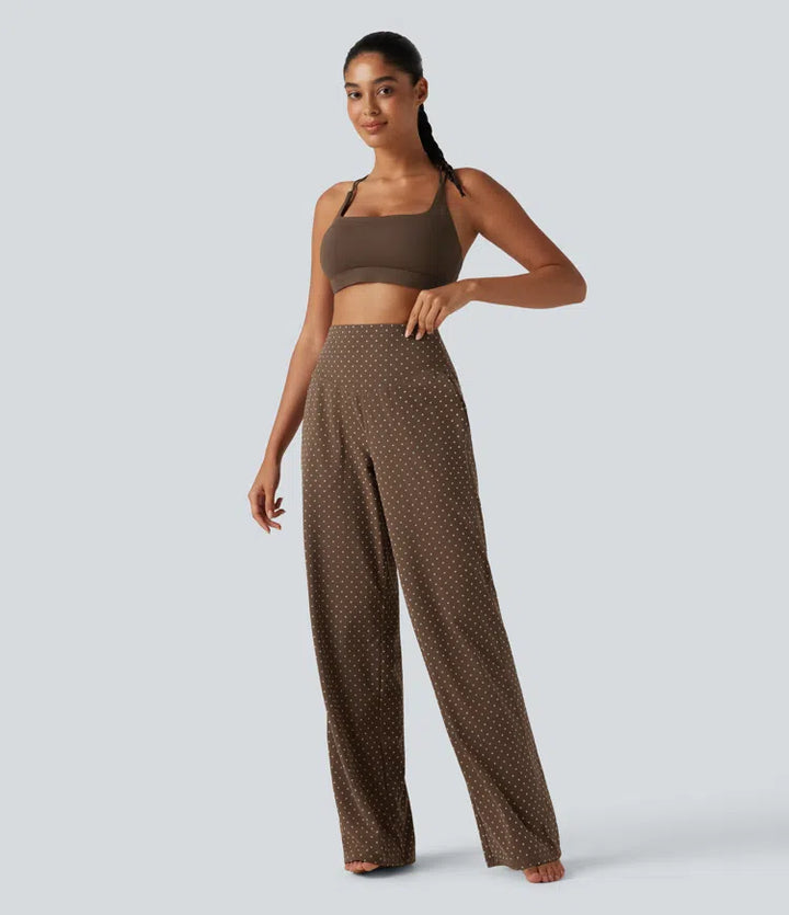 Halara UltraSculpt Flocked High Waisted Tummy Control Straight Leg Polka Dot Yoga Pants with Pockets